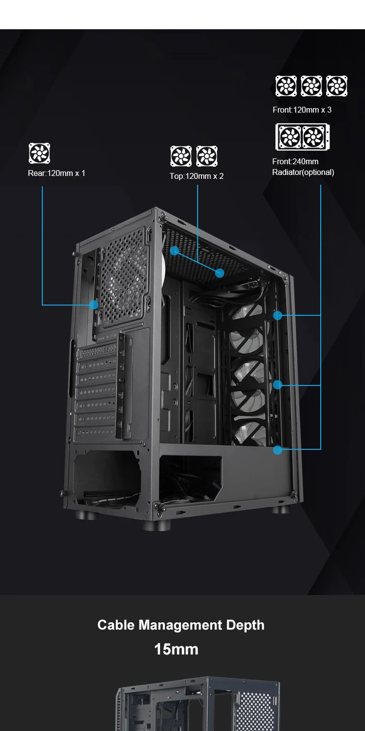 Chasis 3 Ventiladores 120MM ATX