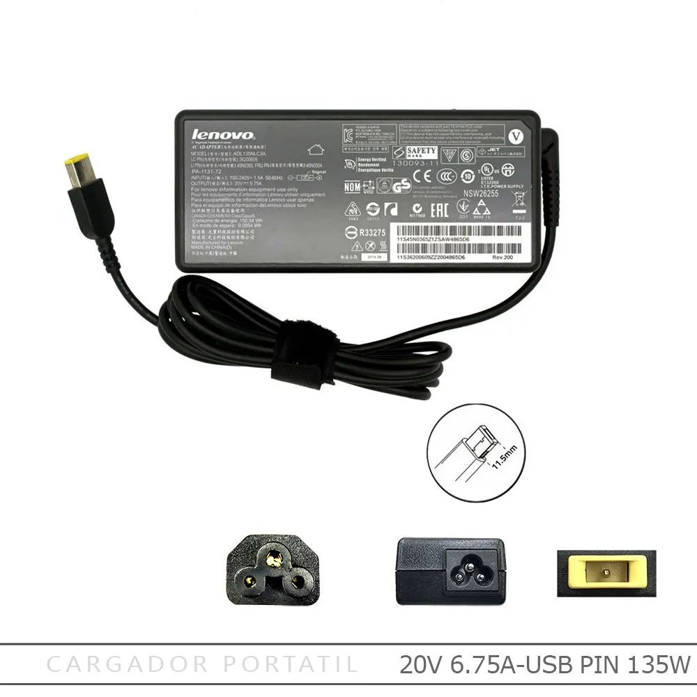Cargador LENOVO 20V 6.75A Punta USB Gamer Original