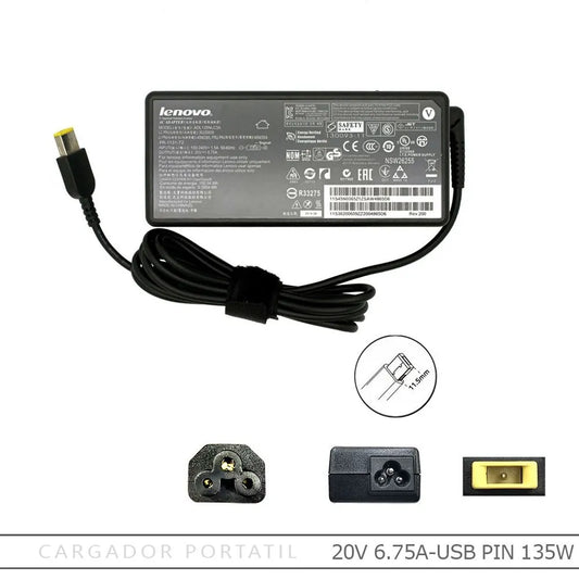 Cargador LENOVO 20V 6.75A Punta USB Gamer Original
